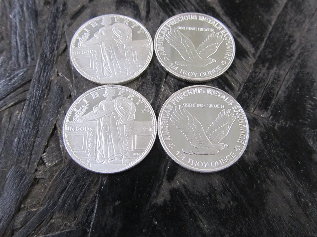 (4) 1/4 Troy Ounce .999 Silver Commemorative Standing Liberty Silver Rounds