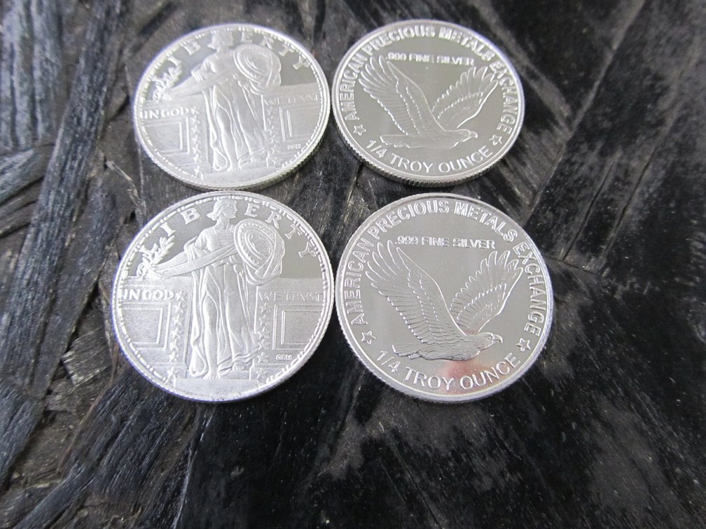 (4) 1/4 Troy Ounce .999 Silver Commemorative Standing Liberty Silver Rounds