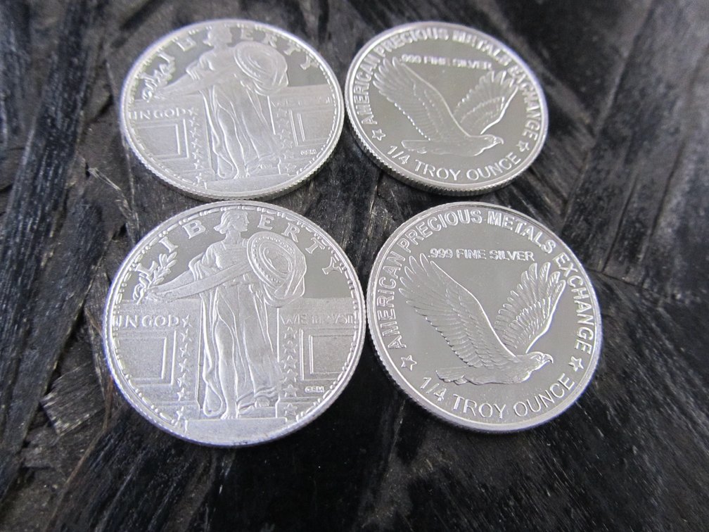 (4) 1/4 Troy Ounce .999 Silver Commemorative Standing Liberty Silver Rounds