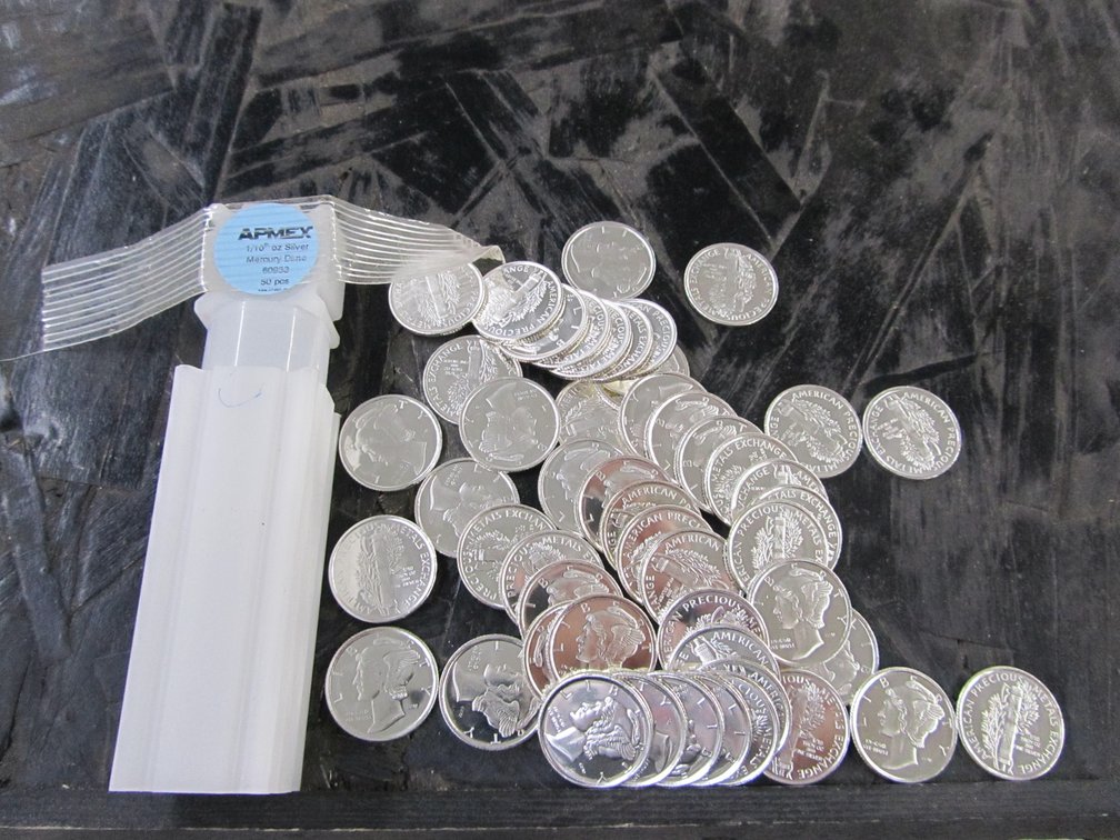(50) 1/10 Oz Silver Mercury Dimes APMEX .999 Fine Silver Rounds
