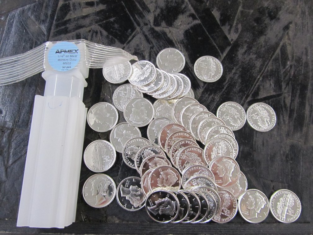 (50) 1/10 Oz Silver Mercury Dimes APMEX .999 Fine Silver Rounds