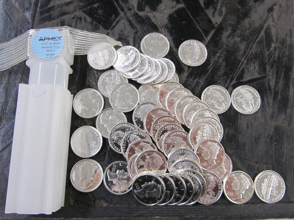 (50) 1/10 Oz Silver Mercury Dimes APMEX .999 Fine Silver Rounds