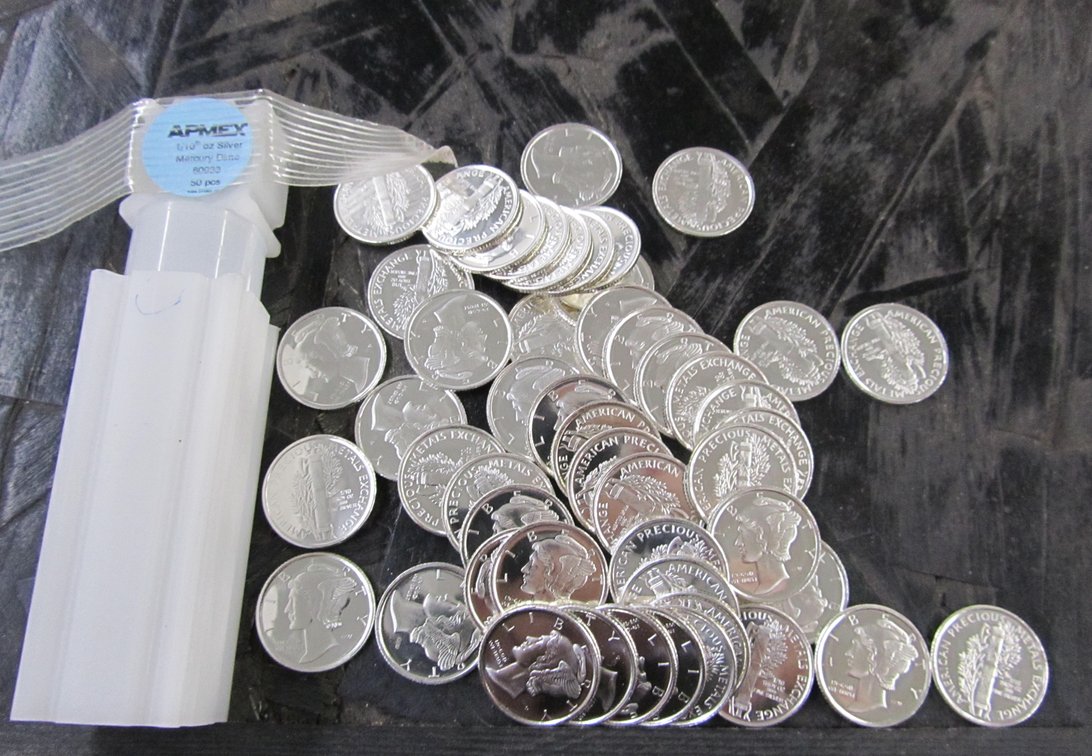 (50) 1/10 Oz Silver Mercury Dimes APMEX .999 Fine Silver Rounds
