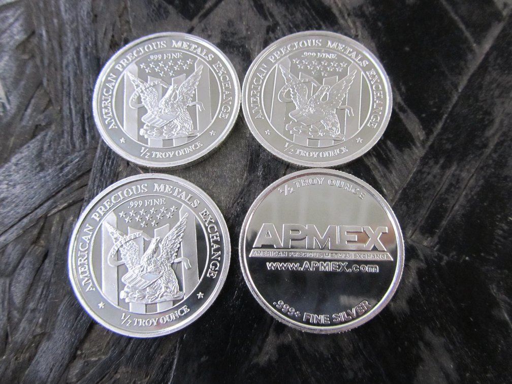 (4) APMEX 1/2 Troy Oz. .999 Fine Silver Rounds
