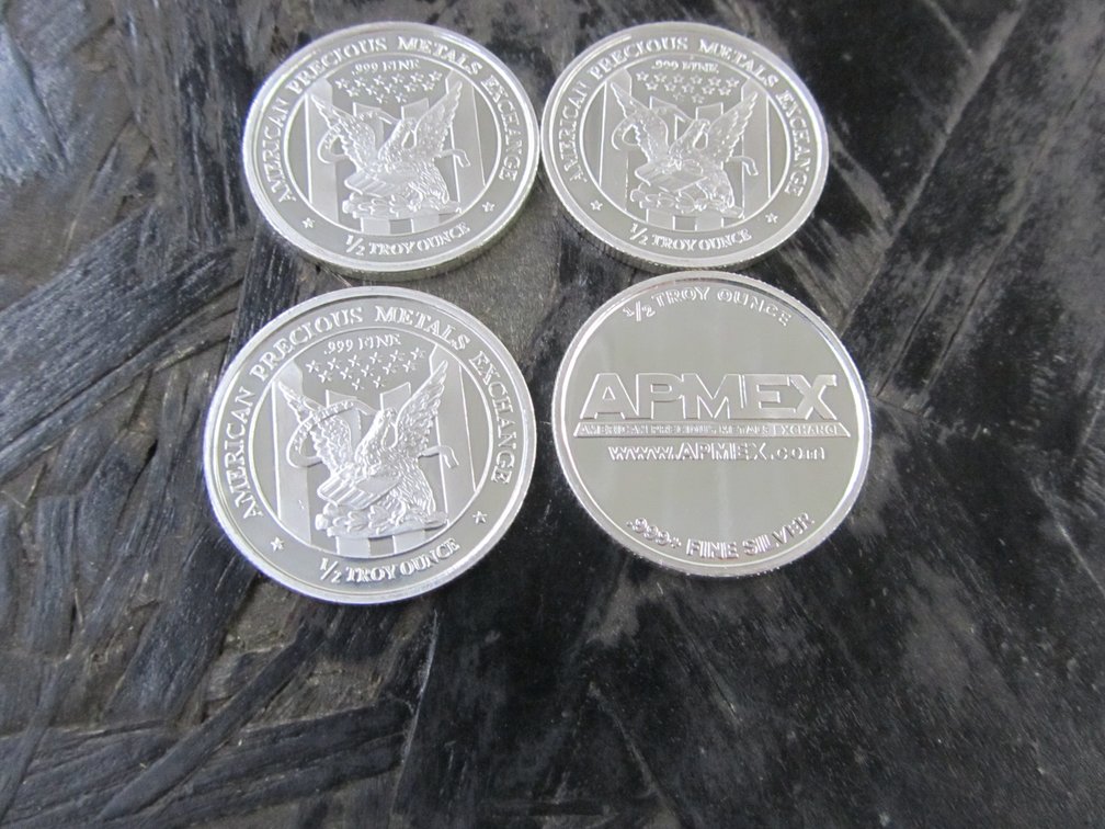 (4) APMEX 1/2 Troy Oz. .999 Fine Silver Rounds