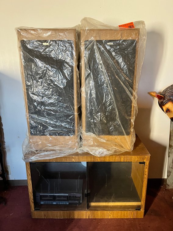 Entertainment Stand With RCA Cassette Player And Speakers