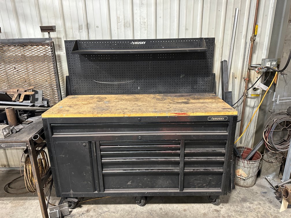 Husky Workbench with Pegboard, 8 Drawers, Black, 6' 4" x 2' 4 1/4" x 38 1/4", on Casters