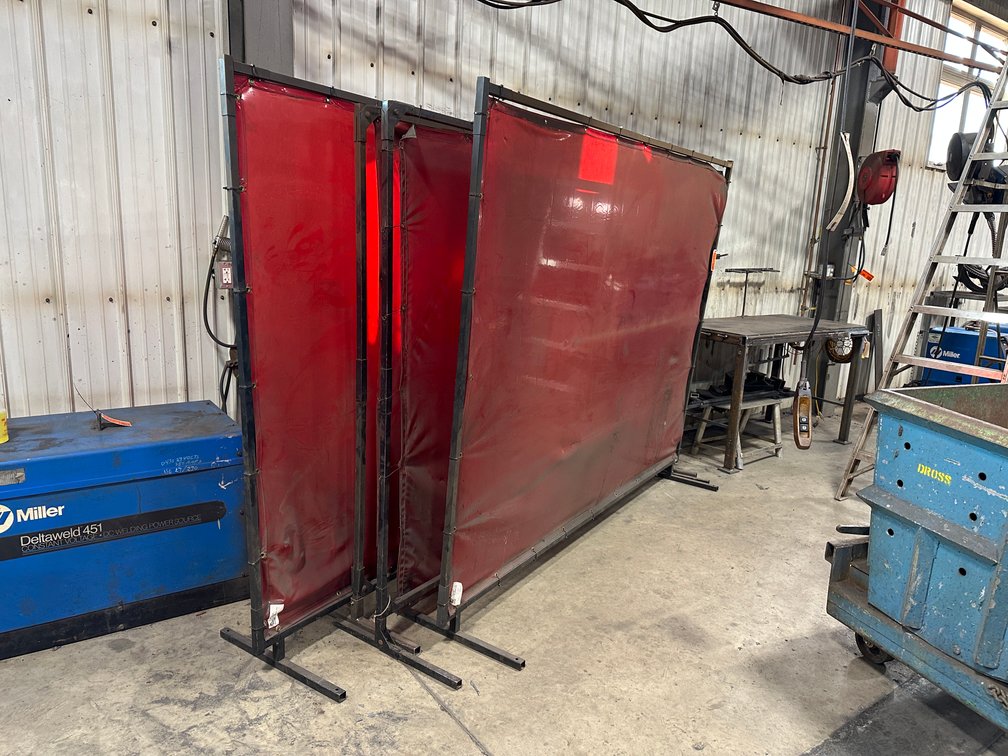 (4) Welding Curtain Panels, Red, Flame Retardant Vinyl, Steel Frame