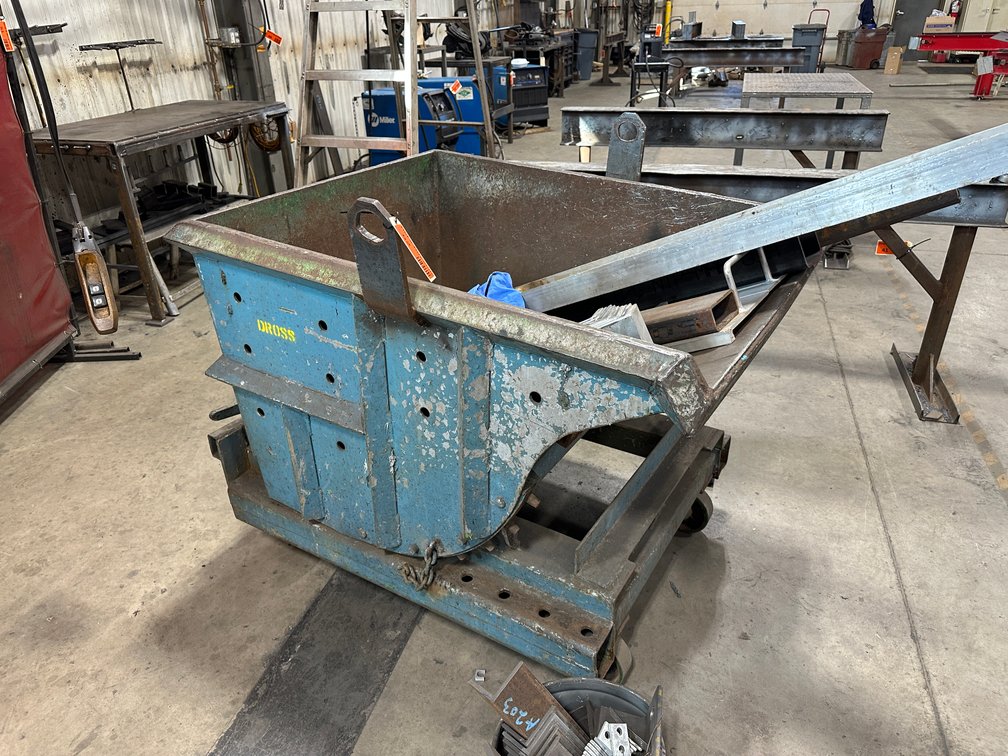 Industrial Steel Hopper, estimated 1 Cubic Yard Capacity, Tiltable, on Wheels