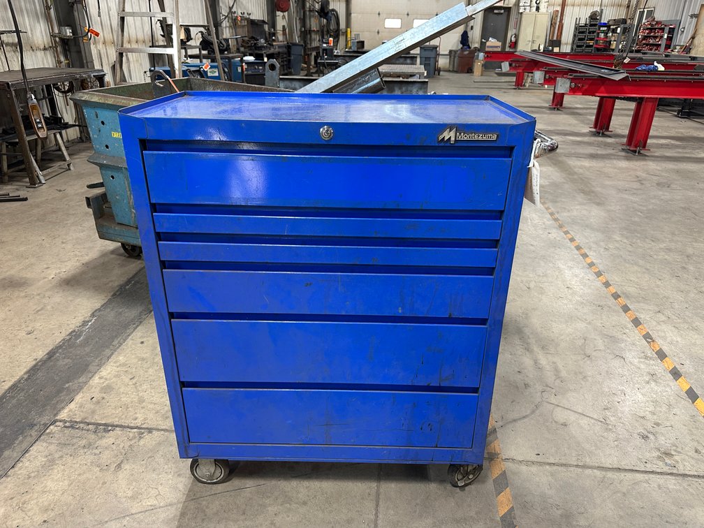 Montezuma Blue Metal Tool Chest, 5 Drawers, Swivel Casters, Key Lock