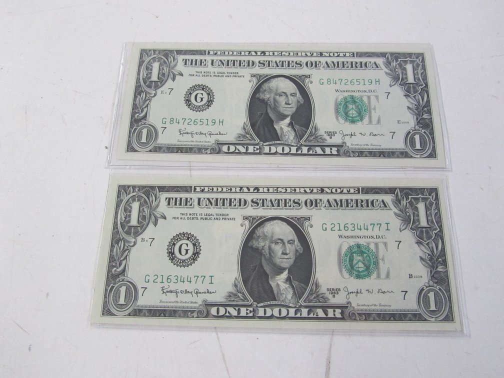 (2) 1963 Series B Dollar Bills