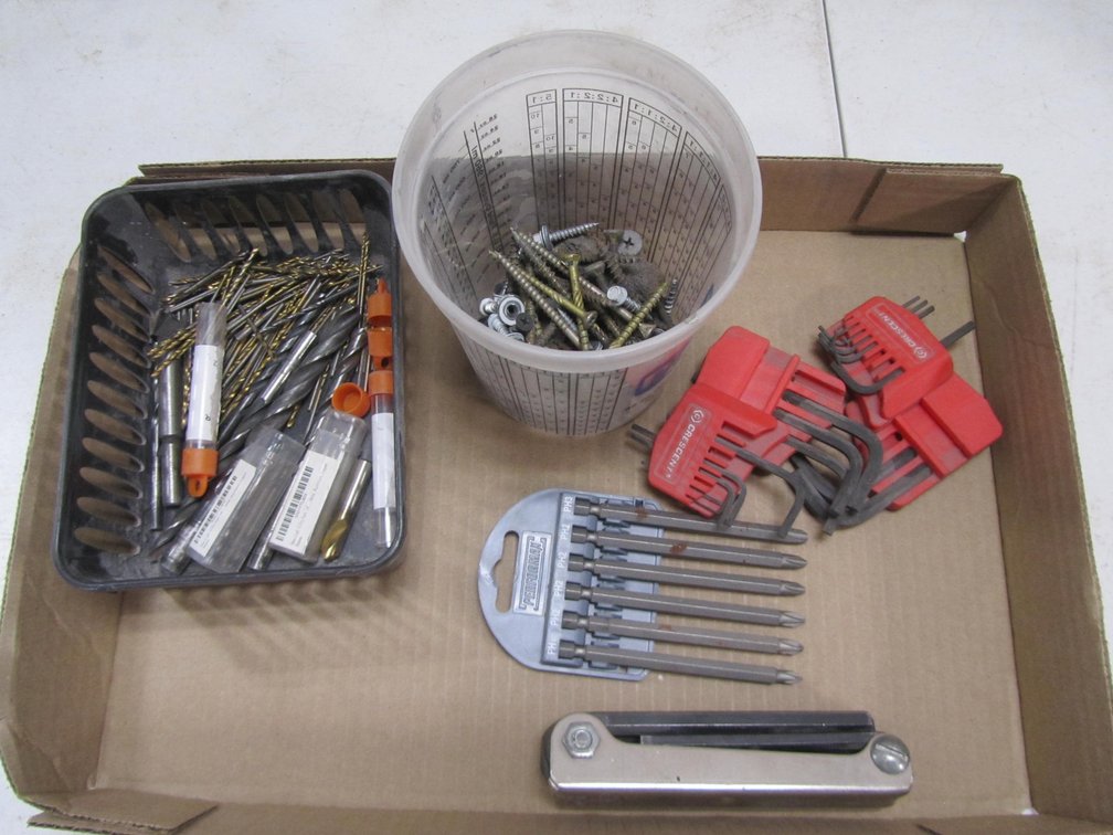 Hex Keys, Drill Bits, Screwdriver Bit Set, And Assorted Screws