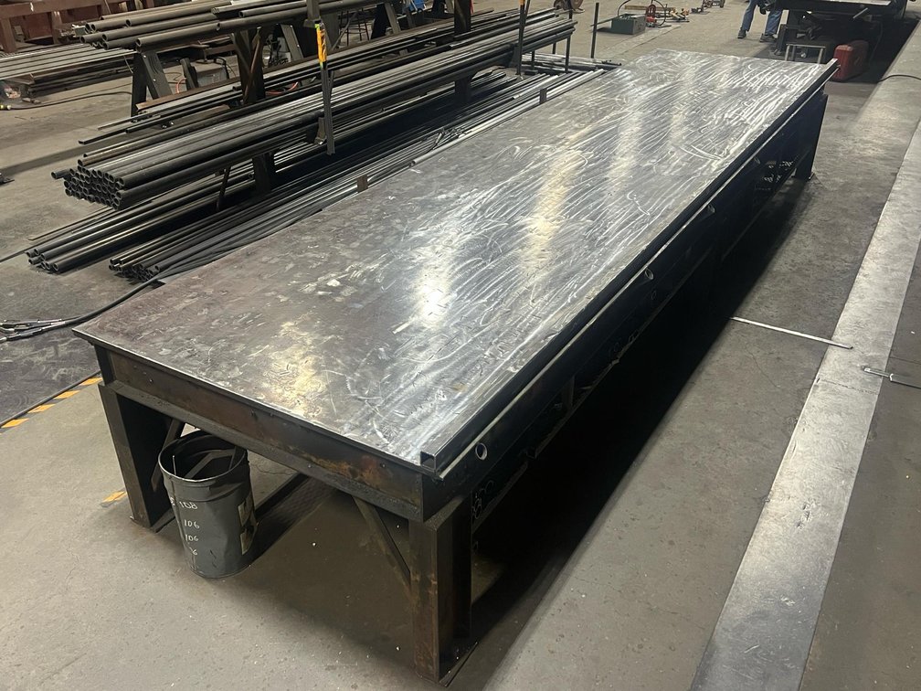 Large Steel Welding Table, 20ft x 5ft x 1/2" with Underside Storage