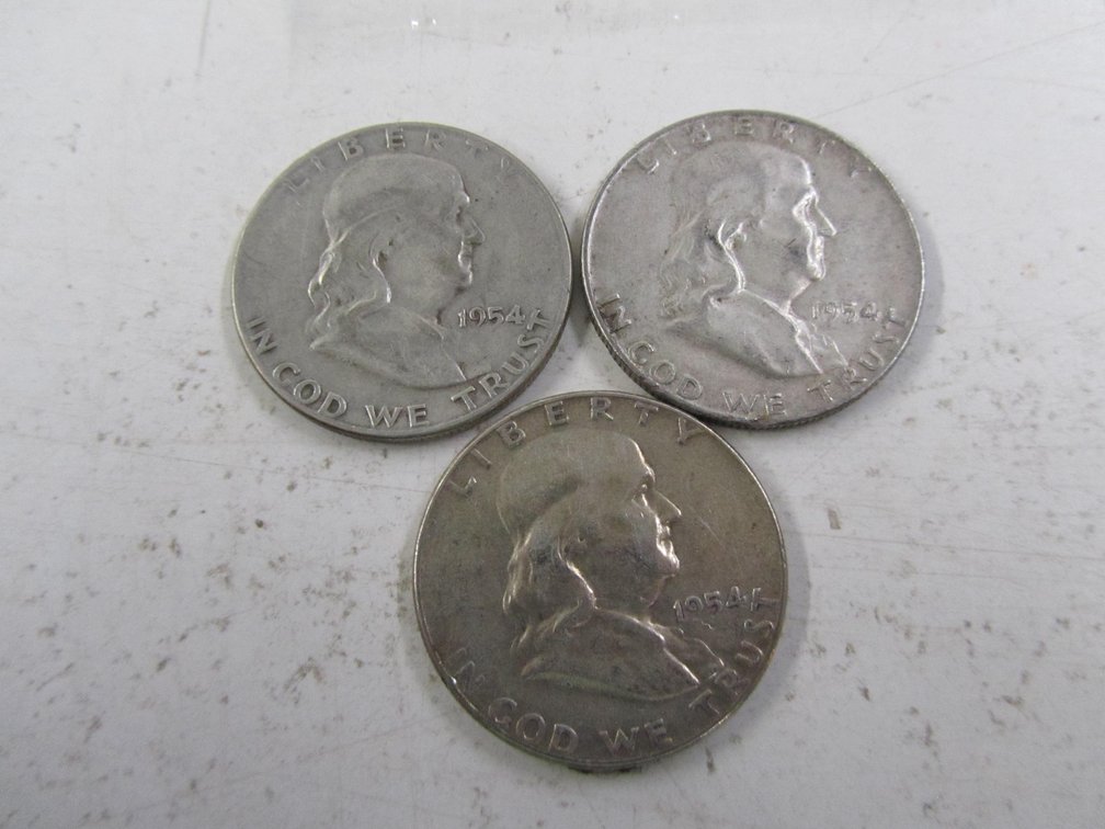 (3) 1954 Franklin Half Dollar Coins