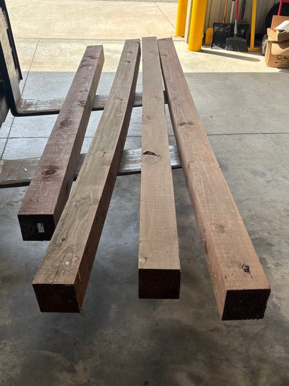 (4) Various Lengths of 6 x 6 Brown Treated Posts