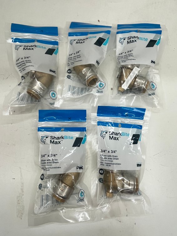 (5) Sharkbite 3/4" Elbow with Drains