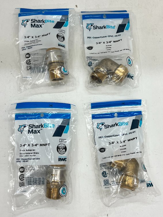 (2) Sharkbite 3/4" Elbows and (2) 3/4" Male Adapters