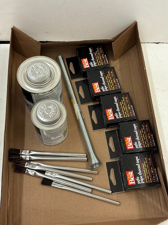 (5) Pfte Pipe Thread Tape, (2) Wet Set PVC Cement, Brushes