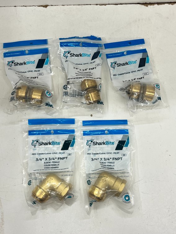 (2) Sharkbite 3/4" Elbow-Female and (3) 3/4" Female Adapters