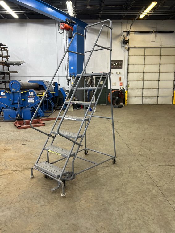 Tri-Arc 6-Step Rolling Industrial Safety Ladder, 24" Wide Steps, Steel, USA, 450 lb Capacity