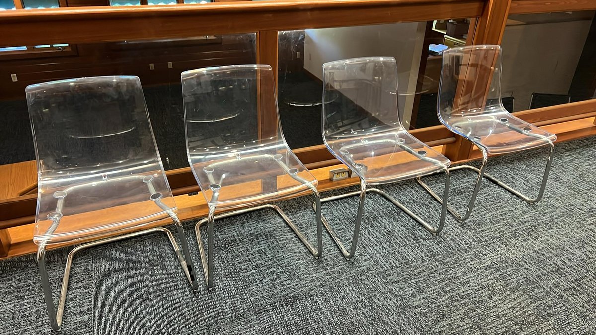 Set of 4 Modern Clear Acrylic Cantilever Chairs, Chrome Frame, Stackable, 31"x21"x20.5"