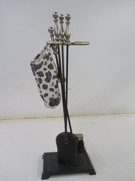 Fireplace Tool Set w/Cow Pattern Oven Mitt