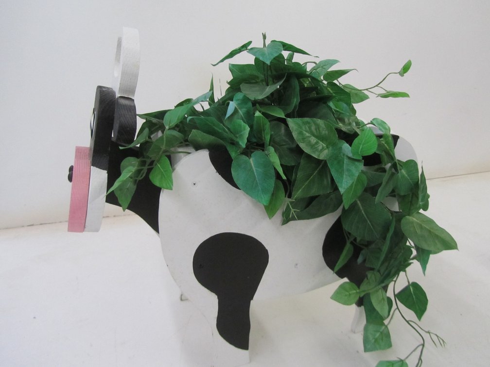 Painted Wood Cow Planter Box