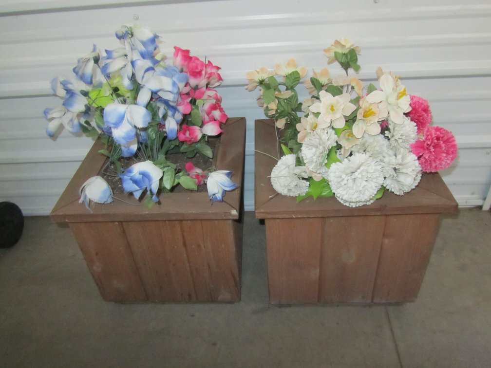 (2) Cedar Planter Boxes w/Artificial Plants