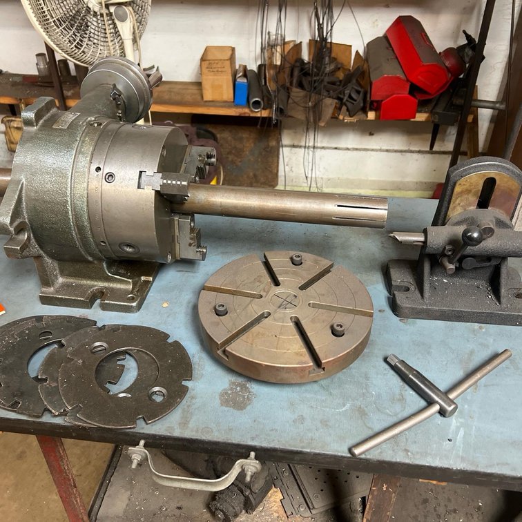 Yuasa 550-008 Rotary Indexing Head with Chuck, Tailstock, plates