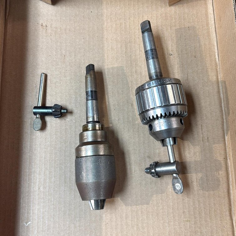 (1) Jacobs No. 14N Ball Bearing Super Chuck 1/2" Capacity, (1) Albrecht 1-13 Keyless Chuck 1/2" Capacity, (2) Chuck Keys
