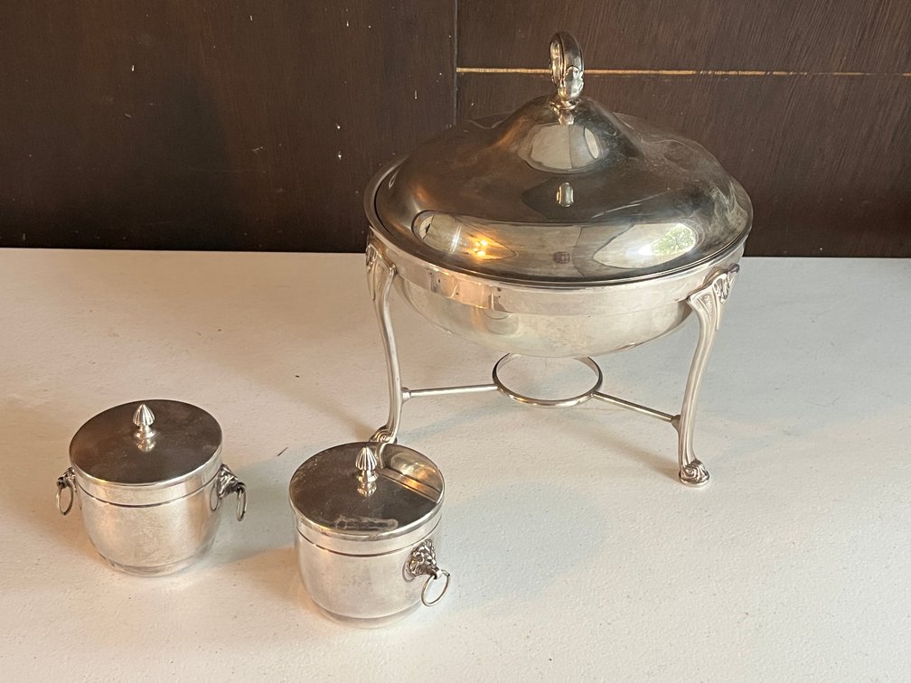 Vintage Chafing Dish and (2) Covered Serving Cups