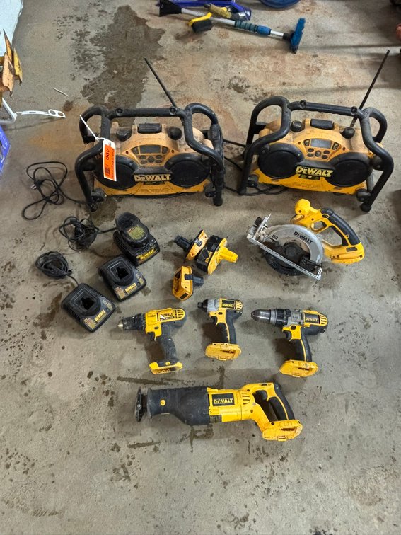 (7) DeWalt 18v Power Tools and Radios With Chargers and Batteries