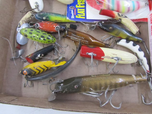Image for Flat Of Assorted Vintage Wood Fishing Lures And More