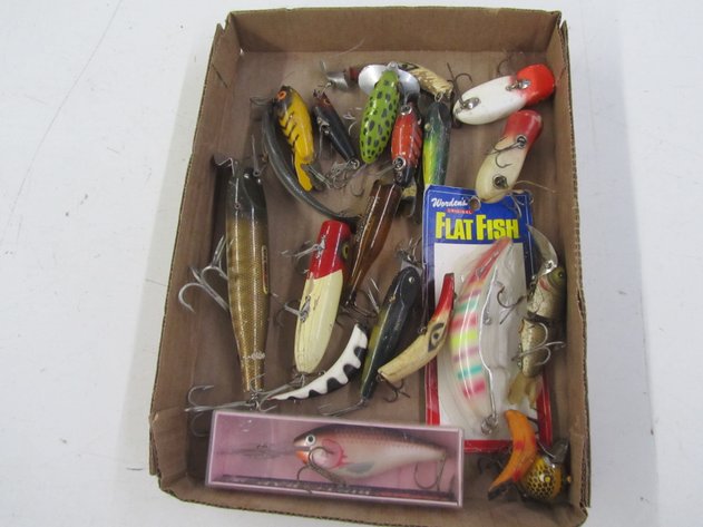Image for Flat Of Assorted Vintage Wood Fishing Lures And More