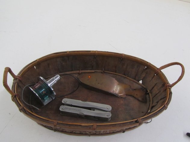 Image for Metal Fishing Decoy, Stainless Steel Utility Pocket Tool, Boat Light, And Wicker Basket