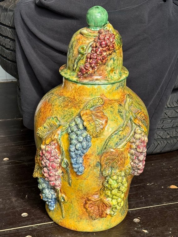Majolica-Style Lidded Ceramic Jar