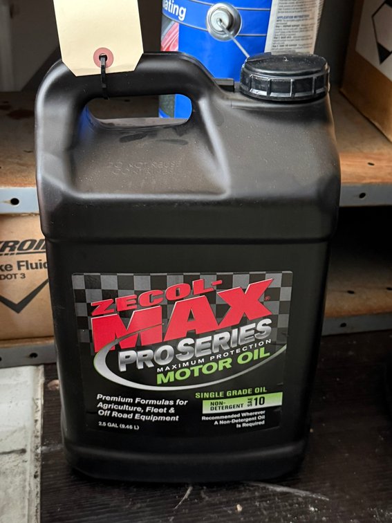 Zecol Max Pro Series Motor Oil 2.5 Gallon Non- Detergent SAE10