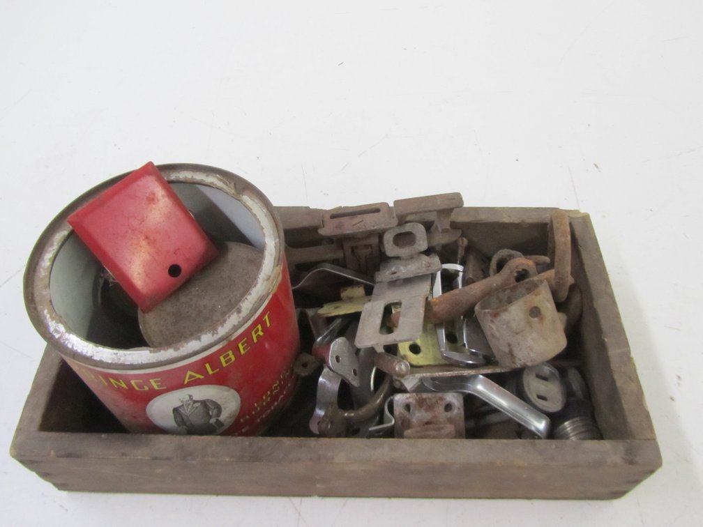 Vintage Wood Box w/Assorted Hardware
