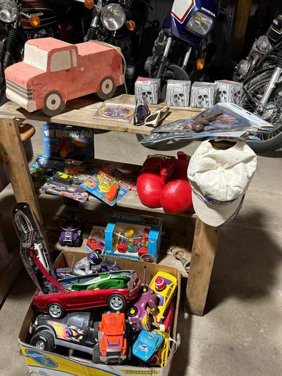 Toy Cars, Trucks, Truck Lantern Lamp, Boxing Gloves, Racing Flags, and Toys