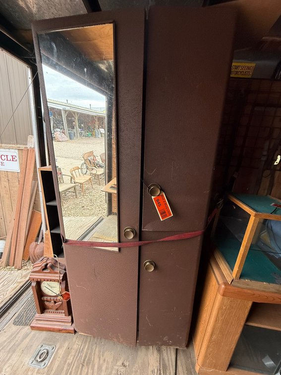 Vintage Metal Armoire with Mirror on Front