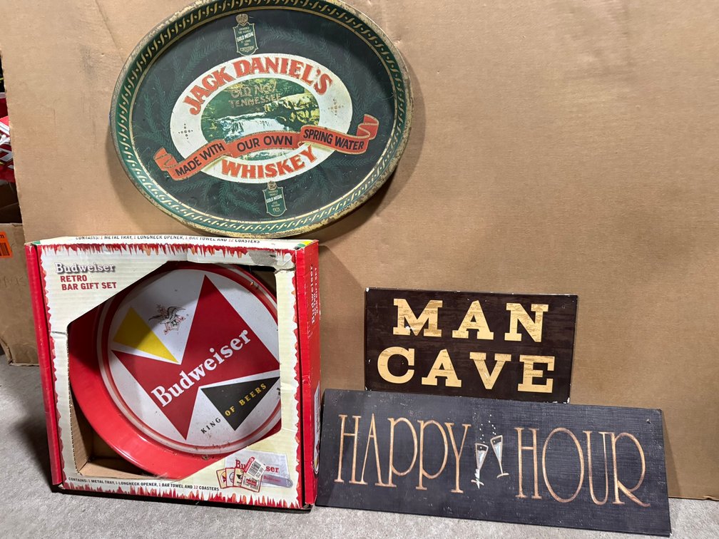 (4) Assorted Flag Banners and Wood and Metal Signs