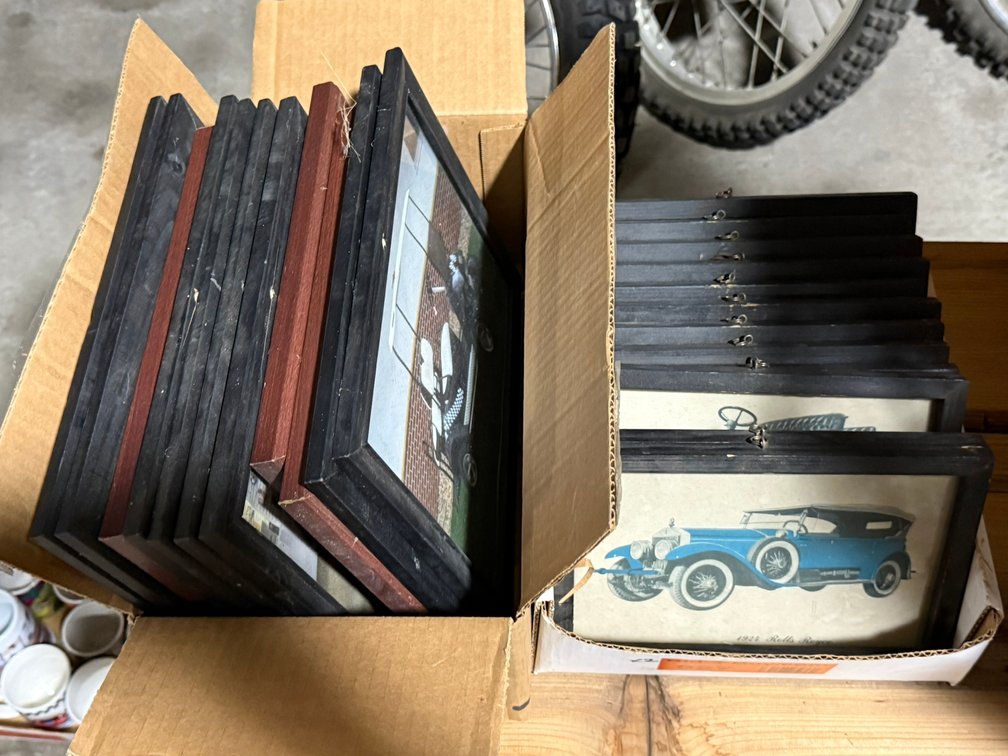(23) Assorted Car and Golf Cart Pictures in Frames
