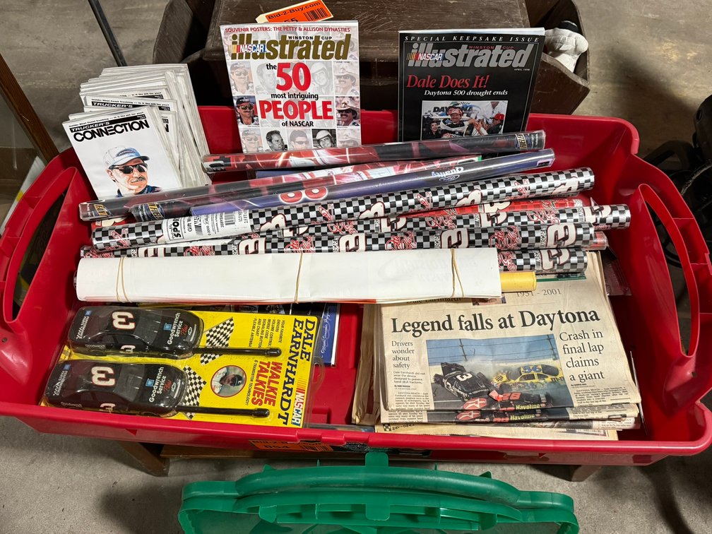 Nascar Memorabilia and Wrapping Paper Bin