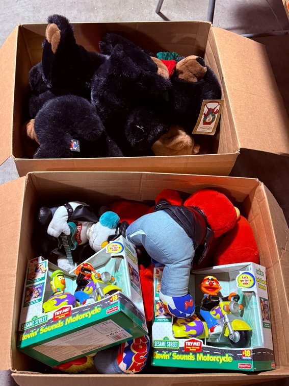 (2) Boxes of Assorted Sesame Street Toys and Stuffed Animals