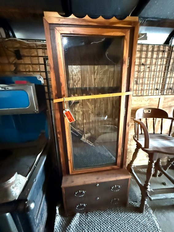 Vintage Wood ad Glass Display Case with 2-Built in Drawers