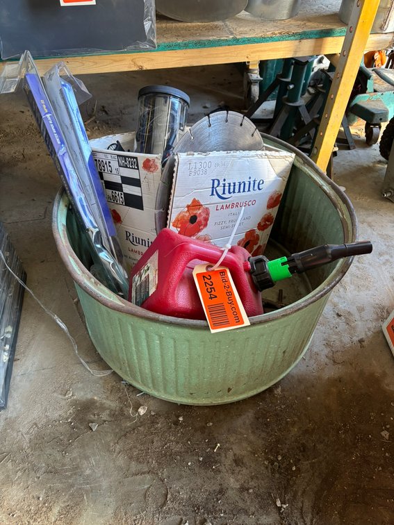 Planter Bucket with Gas Can, Flash Lights, Saw Blade, and Windshield Wipers