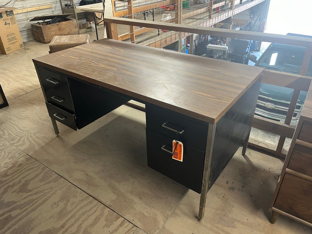 Metal Desk with Drawers and Wooden Top