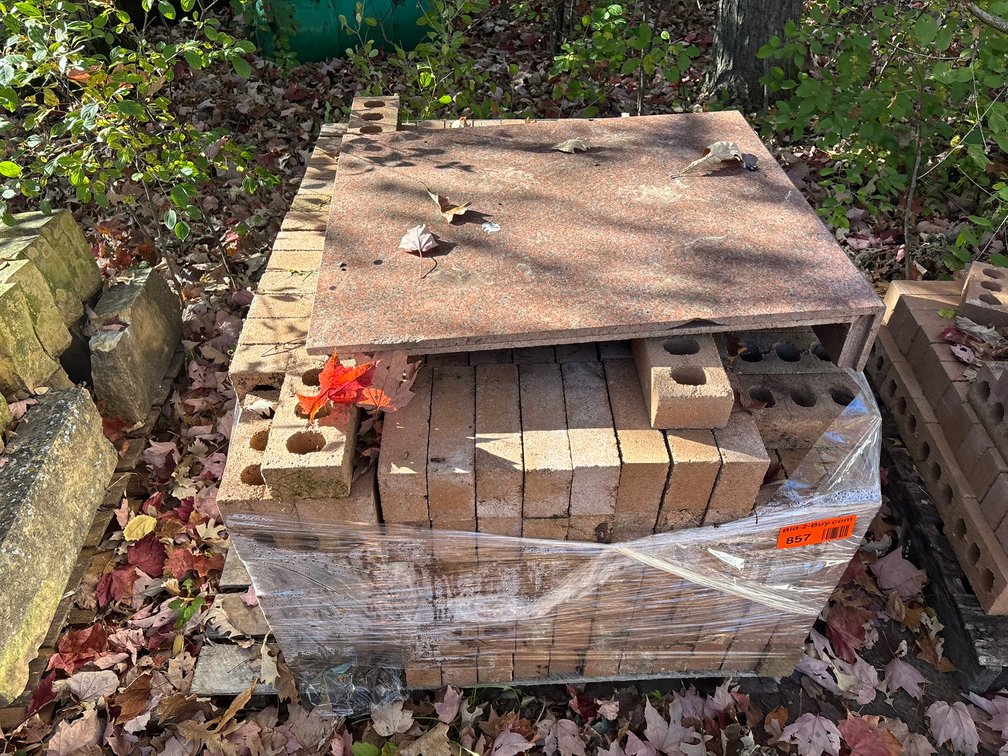Approx (400) Concrete Bricks and (2) Marble Countertop Pieces