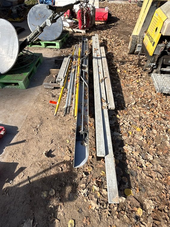 Pallet of Concrete Screeds and (5) Pole Extensions for Concrete Brooms