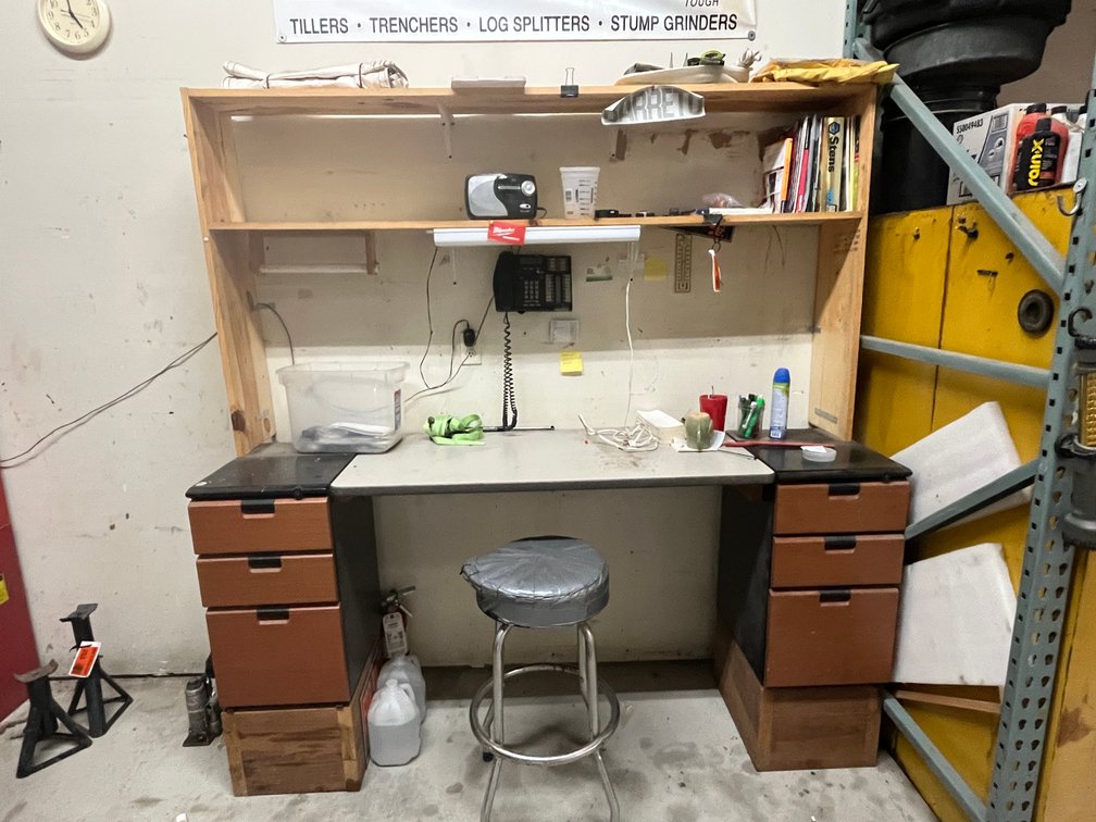 Desk Top, (2) Cabinets, and Shelf with Contents